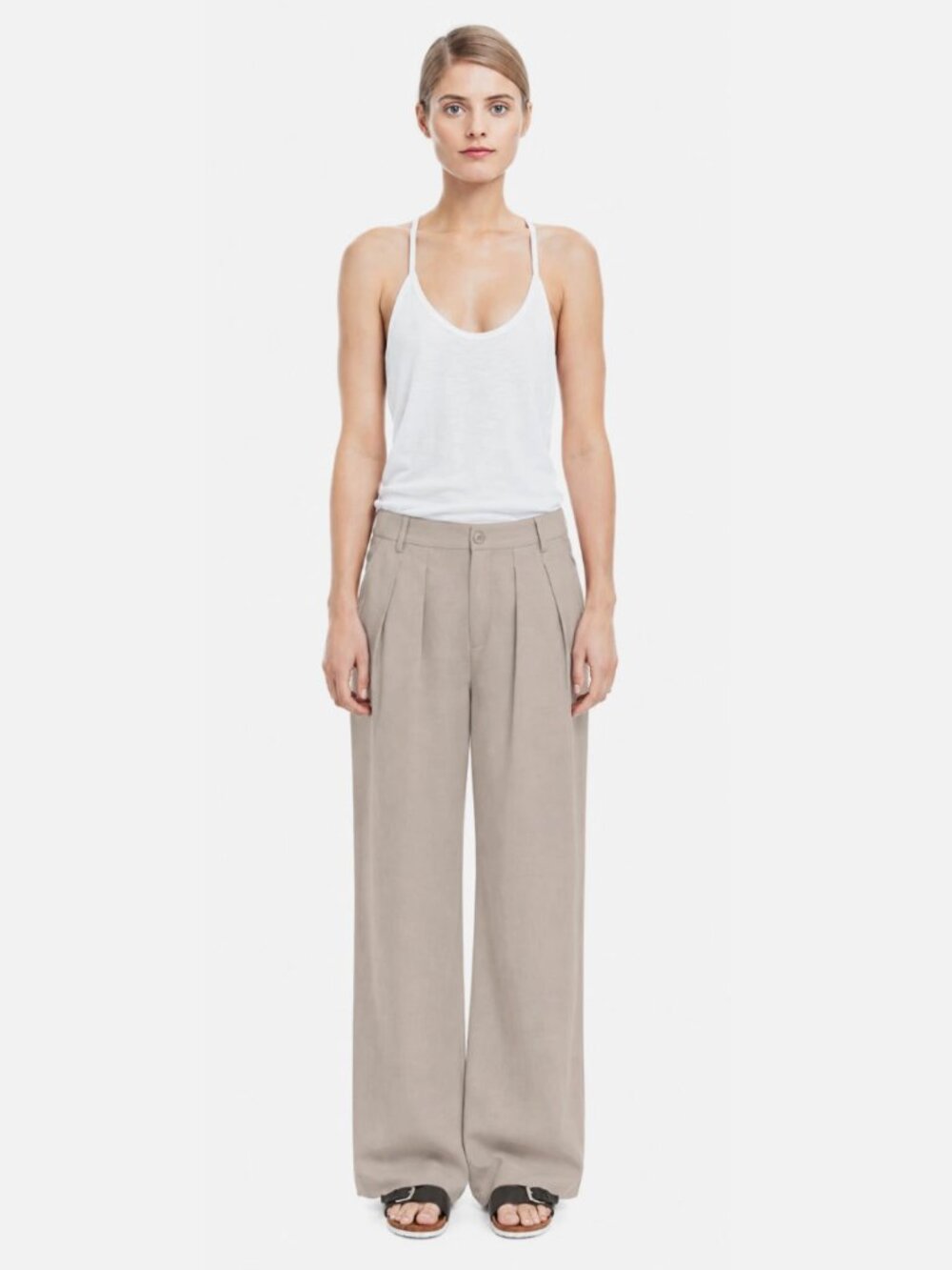 FILIPPA K Sidney Taupe Poly Wool Blend Wide Leg Pleated Trousers Pants, Size XS